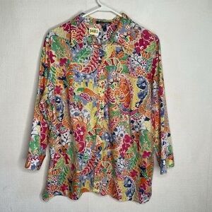 Lauren Ralph Lauren Watercolor Floral Cotton Button Up Shirt Women Plus Size 2X